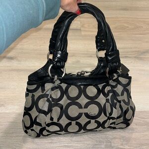 COACH Soft Parker Kisslock Op Art Leather Handbag SIGNATURE black C VTG